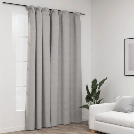 Cortina opaca con ganchos look de lino gris 290x245 cm de vidaXL, Cortinas y visillos - Ref: Foro24-321175, Precio: 53,35 €, ...