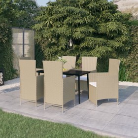 Juego de comedor de jardín 7 piezas con cojines beige en Conjuntos de jardín | Comprar online en Foru.es