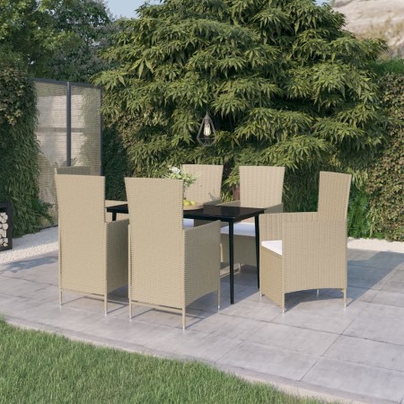 Juego de comedor de jardín 7 piezas con cojines beige en Conjuntos de jardín | Comprar online en Foru.es
