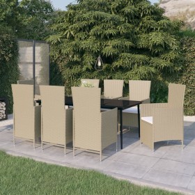 Juego de comedor de jardín 9 piezas con cojines beige en Conjuntos de jardín | Comprar online en Foru.es
