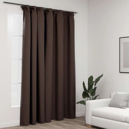Cortina opaca con ganchos look de lino gris taupe 290x245 cm de vidaXL, Cortinas y visillos - Ref: Foro24-321207, Precio: 49,...