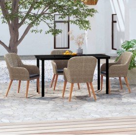 Juego de comedor de jardín 5 piezas con cojines marrón en Conjuntos de jardín | Comprar online en Foru.es