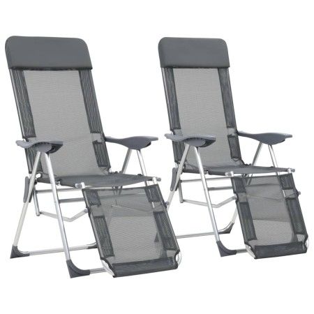 Sillas de camping plegables con reposapiés 2 uds textilene gris de vidaXL, Sillas de jardín - Ref: Foro24-360145, Precio: 169...