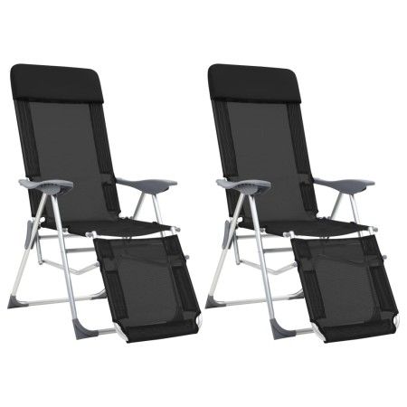 Sillas de camping plegables reposapiés 2 uds textilene negro de vidaXL, Sillas de jardín - Ref: Foro24-360146, Precio: 179,00...