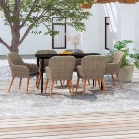 Juego de comedor para jardín 7 piezas con cojines marrón en Conjuntos de jardín | Comprar online en Foru.es