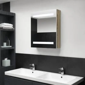 Armario de baño con espejo LED blanco y roble 50x14x60 cm de vidaXL, Tocadores de baño - Ref: Foro24-326485, Precio: 121,46 €...
