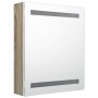 Armario de baño con espejo LED blanco y roble 50x14x60 cm de vidaXL, Tocadores de baño - Ref: Foro24-326485, Precio: 123,89 €...