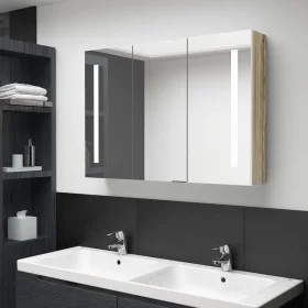 Armario de baño con espejo LED blanco y roble 89x14x62 cm de vidaXL, Tocadores de baño - Ref: Foro24-326530, Precio: 174,22 €...