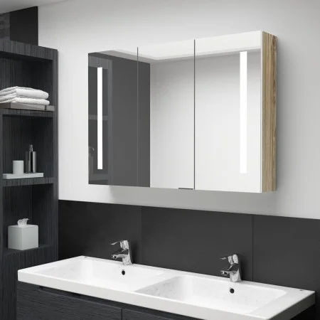 Armario de baño con espejo LED blanco y roble 89x14x62 cm de vidaXL, Tocadores de baño - Ref: Foro24-326530, Precio: 174,22 €...