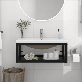 Estructura de baño con lavabo incorporado hierro negro de vidaXL, Tocadores de baño - Ref: Foro24-3101384, Precio: 202,08 €, ...