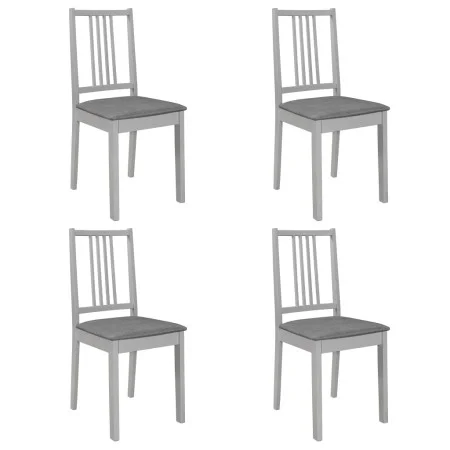 Sillas de comedor con cojines de madera maciza gris 4 unidades de vidaXL, Sillas de comedor - Ref: Foro24-247639, Precio: 225...