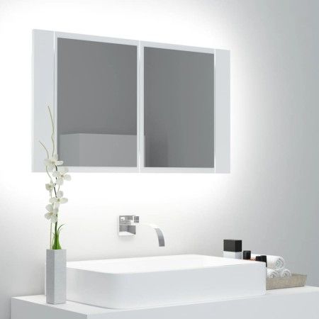 Armario espejo de baño con luz LED acrílico blanco 80x12x45 cm de vidaXL, Tocadores de baño - Ref: Foro24-804964, Precio: 56,...