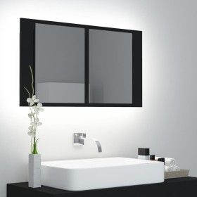 Armario espejo de baño con luz LED acrílico negro 80x12x45 cm de vidaXL, Tocadores de baño - Ref: Foro24-804965, Precio: 57,7...