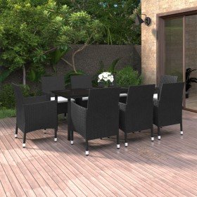Set comedor de jardín 9 pzas y cojines ratán sintético y vidrio en Conjuntos de jardín | Comprar online en Foru.es