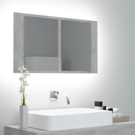 Armario espejo baño luz LED acrílico gris hormigón 80x12x45 cm de vidaXL, Tocadores de baño - Ref: Foro24-804968, Precio: 55,...