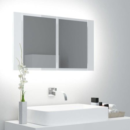 Armario espejo de baño LED acrílico blanco brillo 80x12x45 cm de vidaXL, Tocadores de baño - Ref: Foro24-804969, Precio: 68,6...