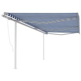 Toldo retráctil automático con postes azul y blanco 6x3 m de vidaXL, Toldos - Ref: Foro24-3070006, Precio: 639,17 €, Descuent...