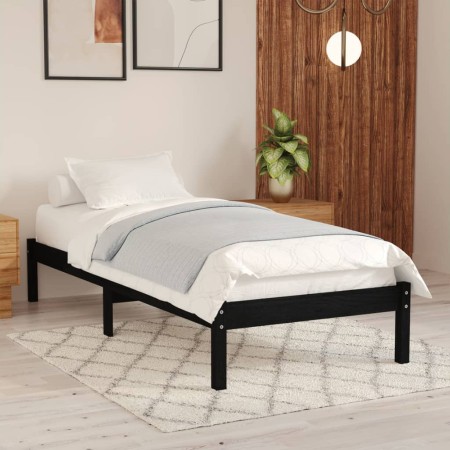 Estructura de cama madera maciza individual negra 75x190 cm de vidaXL, Camas y somieres - Ref: Foro24-809981, Precio: 87,91 €...