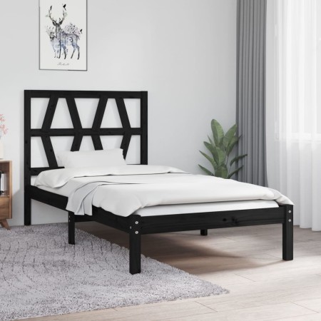 Estructura de cama madera maciza de pino negro 75x190 cm de vidaXL, Camas y somieres - Ref: Foro24-3103962, Precio: 112,99 €,...