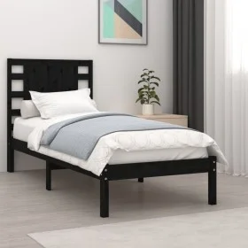 Estructura de cama madera maciza individual negra 75x190 cm de vidaXL, Camas y somieres - Ref: Foro24-3104182, Precio: 122,14...