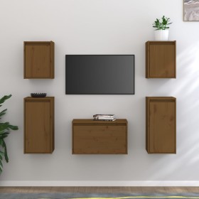 Muebles para TV 5 piezas madera maciza de pino marrón miel en Muebles TV | Comprar online en Foru.es