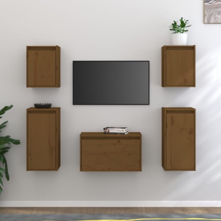 Muebles para TV 5 piezas madera maciza de pino marrón miel en Muebles TV | Comprar online en Foru.es