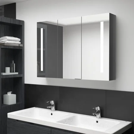 Mueble de baño con espejo LED gris brillante 89x14x62 cm de vidaXL, Tocadores de baño - Ref: Foro24-326528, Precio: 160,35 €,...