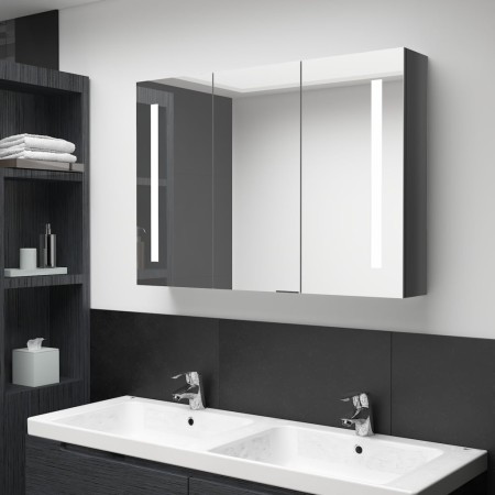 Mueble de baño con espejo LED gris brillante 89x14x62 cm de vidaXL, Tocadores de baño - Ref: Foro24-326528, Precio: 163,68 €,...