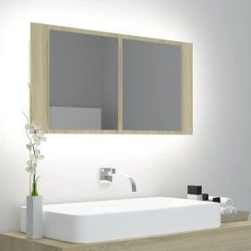Armario espejo de baño LED acrílico roble Sonoma 90x12x45 cm de vidaXL, Tocadores de baño - Ref: Foro24-804975, Precio: 50,51...