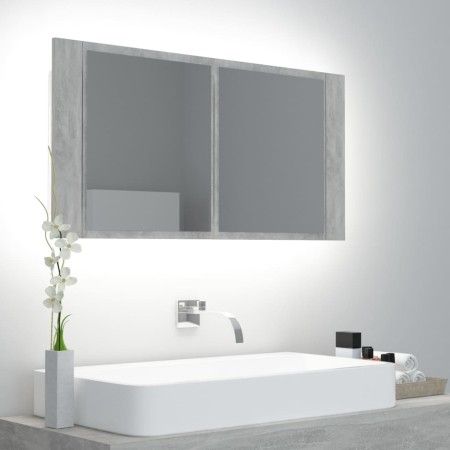 Armario espejo baño luz LED acrílico gris hormigón 90x12x45 cm de vidaXL, Tocadores de baño - Ref: Foro24-804976, Precio: 57,...