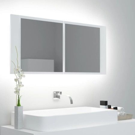 Armario espejo de baño con luz LED acrílico blanco 100x12x45 cm de vidaXL, Tocadores de baño - Ref: Foro24-804980, Precio: 67...