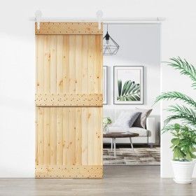 Puerta corredera con herrajes madera maciza de pino 90x210 cm de vidaXL, Puertas - Ref: Foro24-3203218, Precio: 190,97 €, Des...
