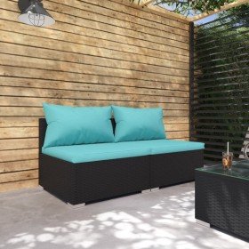 Set de muebles de jardín 2 pzas y cojines ratán sintético negro en Conjuntos de jardín | Comprar online en Foru.es