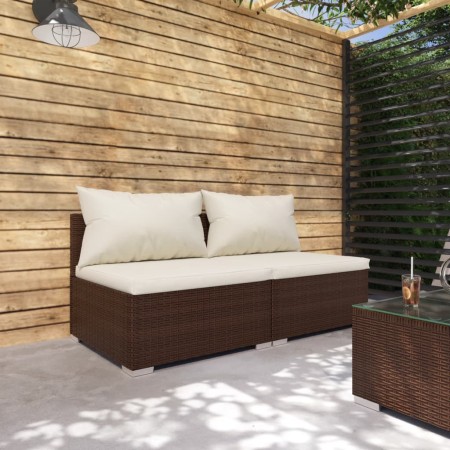 Set muebles de jardín 2 piezas y cojines ratán sintético marrón en Conjuntos de jardín | Comprar online en Foru.es