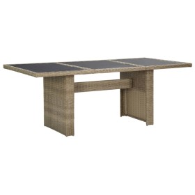 Mesa de comedor jardín vidrio y ratán PE marrón 200x100x74 cm en Mesas de jardín | Comprar online en Foru.es