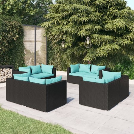 Set de muebles de jardín 8 pzas y cojines ratán sintético negro en Conjuntos de jardín | Comprar online en Foru.es