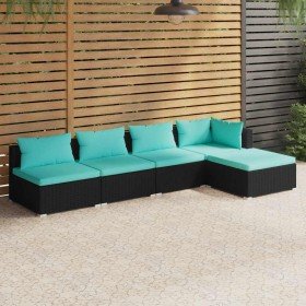 Set de muebles de jardín 5 pzas y cojines ratán sintético negro en Conjuntos de jardín | Comprar online en Foru.es