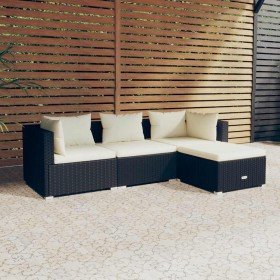 Set de muebles de jardín 4 pzas y cojines ratán sintético negro en Conjuntos de jardín | Comprar online en Foru.es