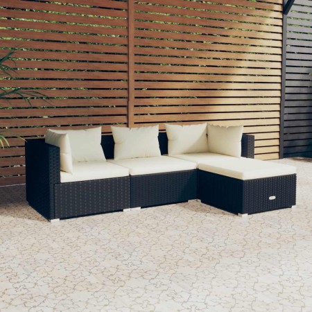 Set de muebles de jardín 4 pzas y cojines ratán sintético negro en Conjuntos de jardín | Comprar online en Foru.es