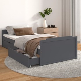 Estructura cama con cajones madera maciza de pino gris 90x200cm de vidaXL, Camas y somieres - Ref: Foro24-322163, Precio: 192...