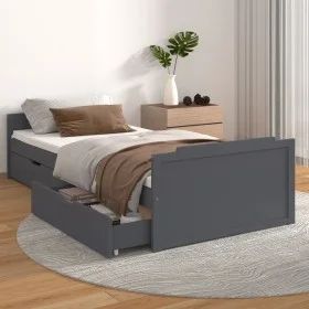 Estructura cama con cajones madera maciza de pino gris 90x200cm de vidaXL, Camas y somieres - Ref: Foro24-322163, Precio: 212...