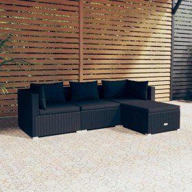 Set de muebles de jardín 4 pzas y cojines ratán sintético negro en Conjuntos de jardín | Comprar online en Foru.es