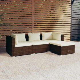Set muebles de jardín 4 piezas y cojines ratán sintético marrón en Conjuntos de jardín | Comprar online en Foru.es