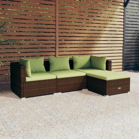 Set muebles de jardín 4 piezas y cojines ratán sintético marrón en Conjuntos de jardín | Comprar online en Foru.es