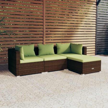 Set muebles de jardín 4 piezas y cojines ratán sintético marrón en Conjuntos de jardín | Comprar online en Foru.es