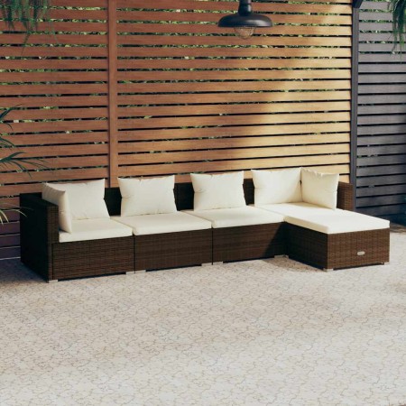 Set muebles de jardín 5 piezas y cojines ratán sintético marrón en Conjuntos de jardín | Comprar online en Foru.es