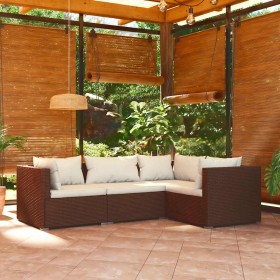 Set muebles de jardín 4 piezas y cojines ratán sintético marrón en Conjuntos de jardín | Comprar online en Foru.es