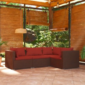 Set muebles de jardín 4 piezas y cojines ratán sintético marrón en Conjuntos de jardín | Comprar online en Foru.es