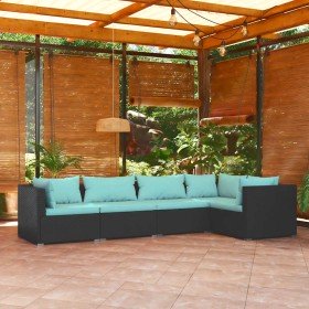 Set de muebles de jardín 5 pzas y cojines ratán sintético negro en Conjuntos de jardín | Comprar online en Foru.es