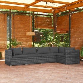 Set de muebles de jardín 5 pzas y cojines ratán sintético gris en Conjuntos de jardín | Comprar online en Foru.es